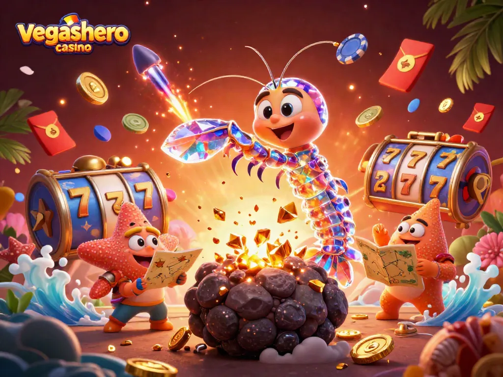 Experience thrilling action at vegashero casino with a galactic mantis shrimp and vibrant casino elements.