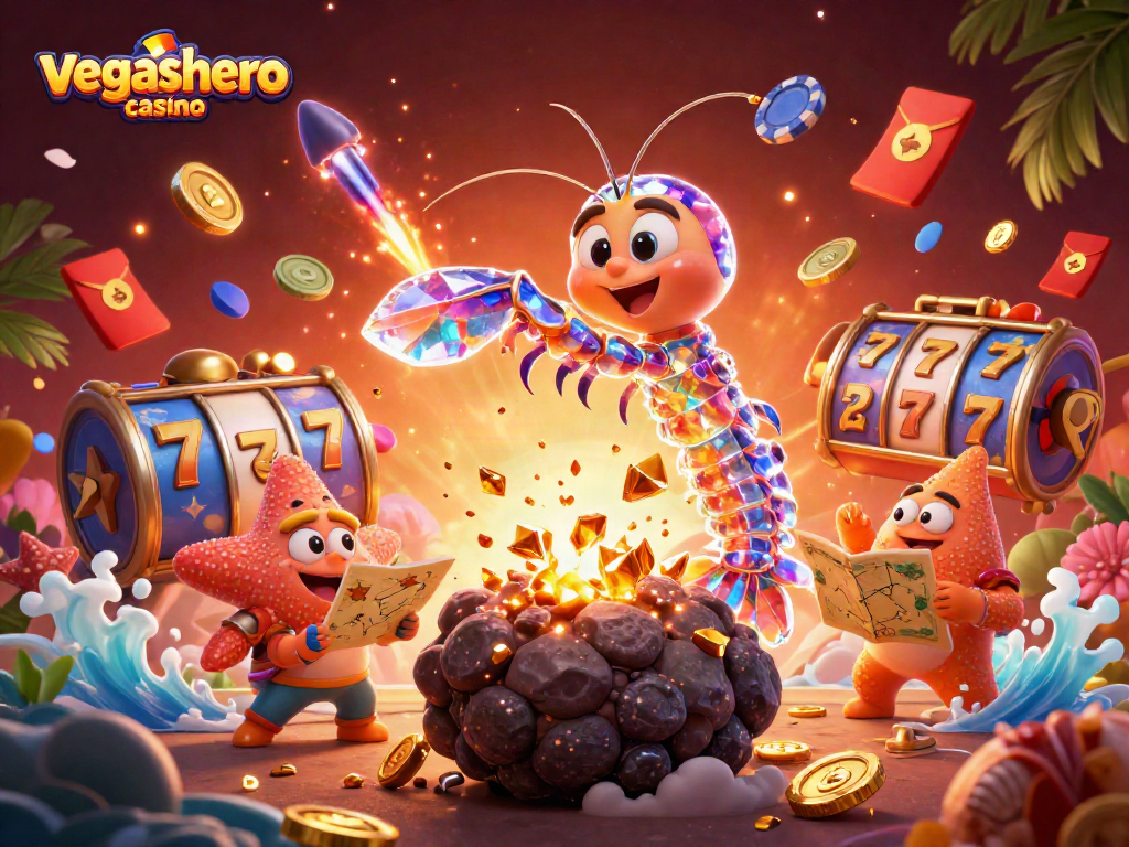 Experience thrilling action at vegashero casino with a galactic mantis shrimp and vibrant casino elements.