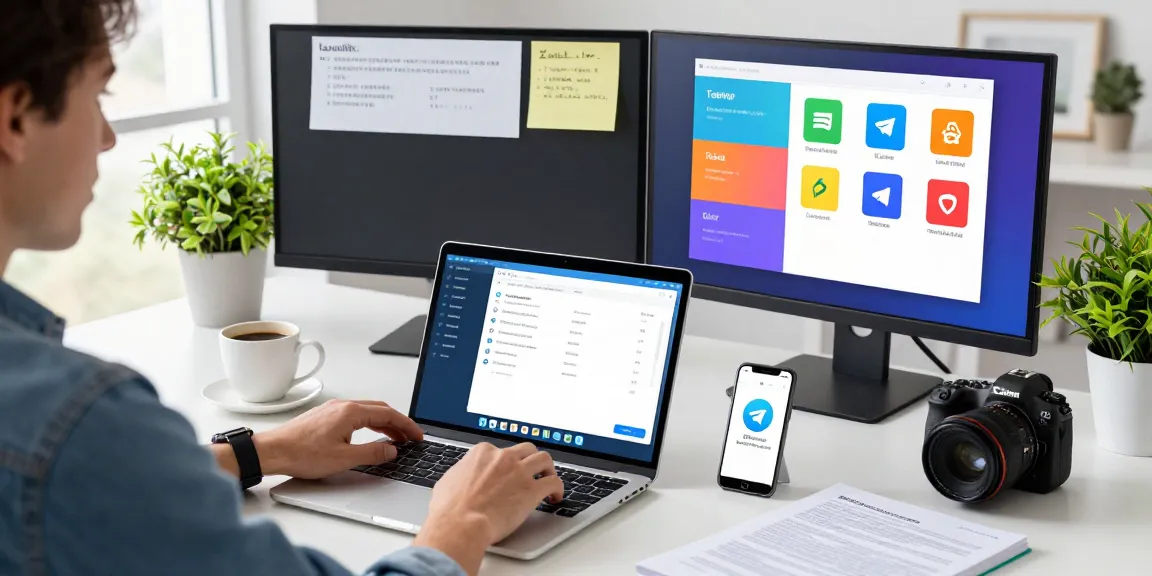 Setting up Telegram Chinese Version on a modern laptop in a bright tech workspace, highlighting multilingual support.