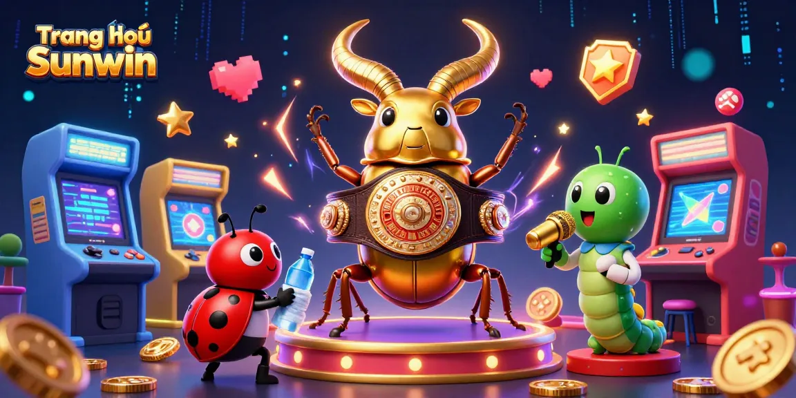 Engage with the vibrant world of Trang chủ Sunwin, featuring a giant stag beetle in a dramatic gaming showdown.