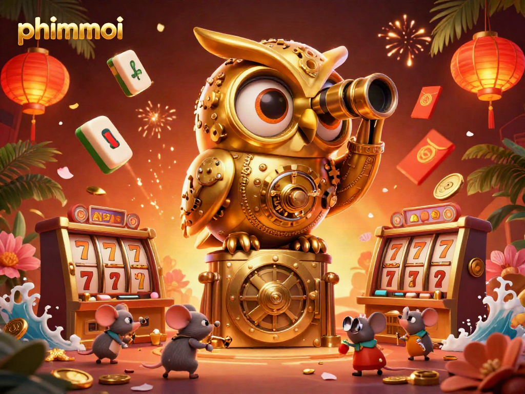 Experience vibrant casino excitement with phimmoi, featuring a clockwork owl and animated mice in action.