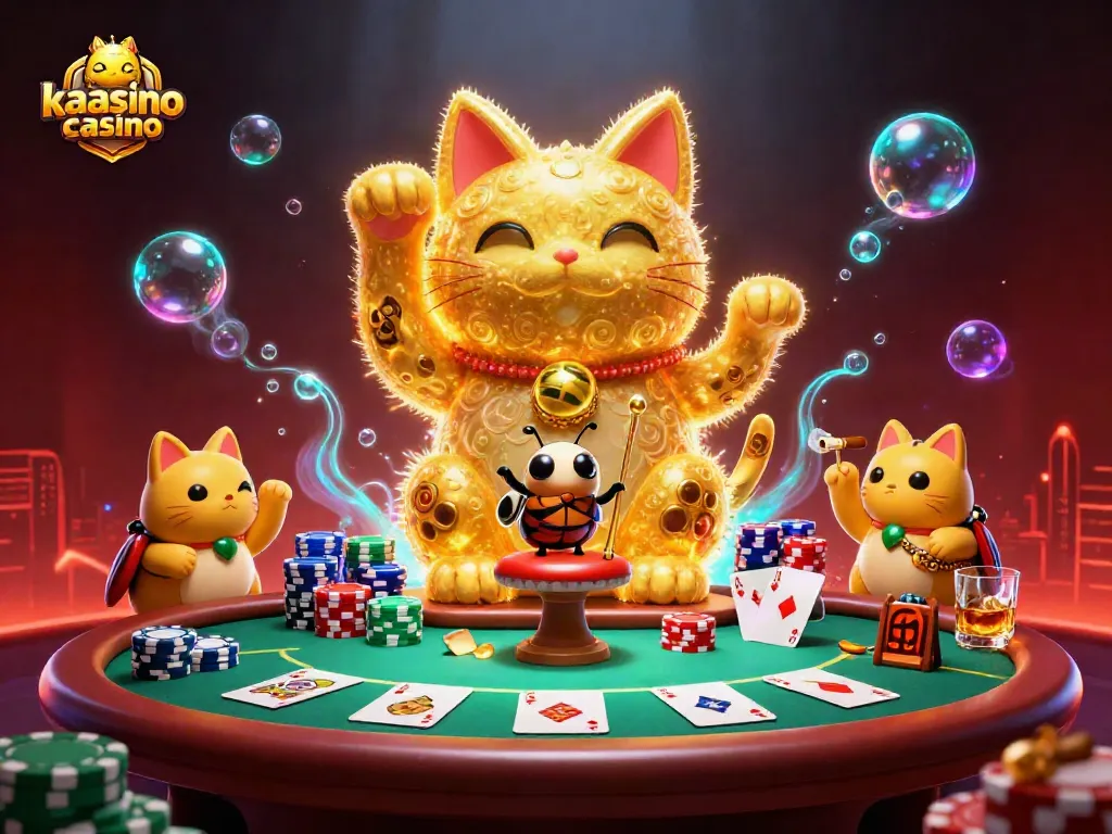 Kaasino casino offers an immersive gaming experience with dynamic casino symbols and vibrant poker elements.