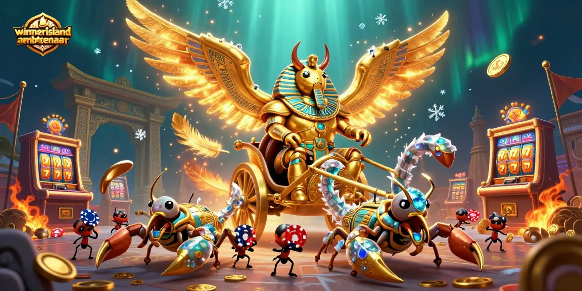 Experience thrilling gaming with winnerisland ambtenaar in a vibrant casino scene featuring a golden beetle.